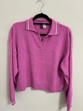H&M Pink Polo-Style Knit Sweater with White Trim